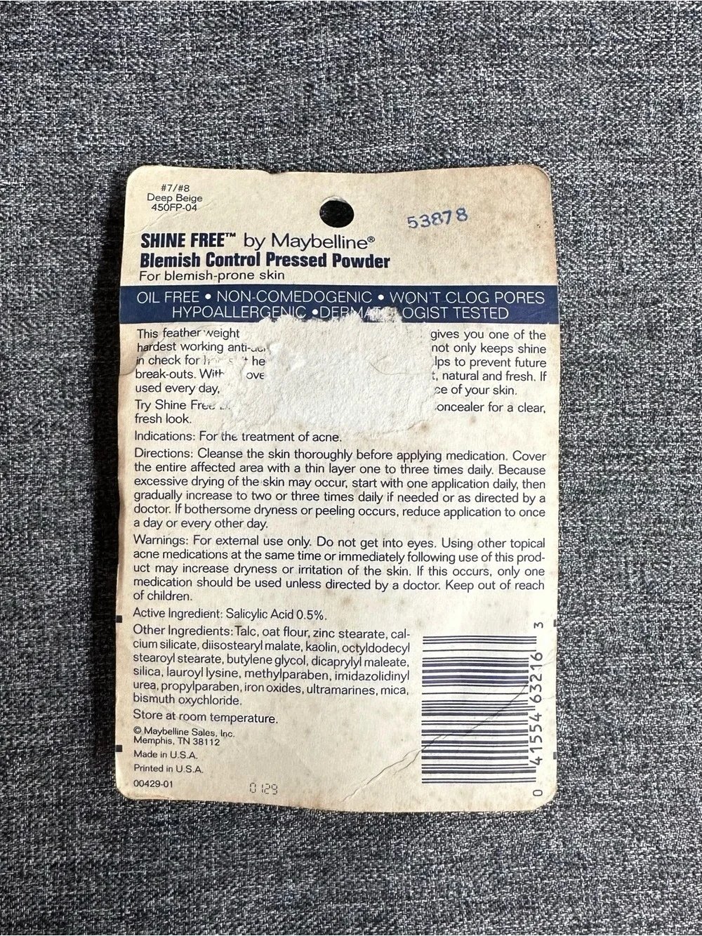 NOS Maybelline Shine Free Blemish Control Pressed Powder Deep Beige .4oz
